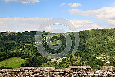 View from Bourscheid Castle in the Ardennes, Luxembourg Stock Photo