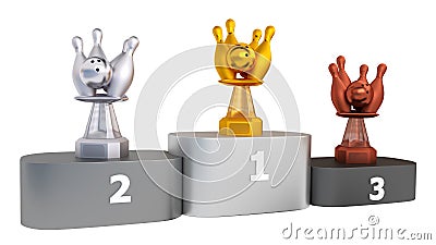 View of Bowling Trophies on Podium Stock Photo