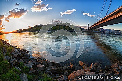 View of the Bratislava castle and bridge Editorial Stock Photo