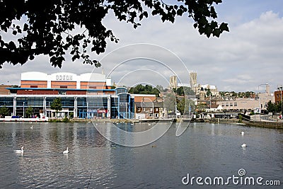 A view of Brayford Pool with the Odeon cinema and the Cathedral Editorial Stock Photo