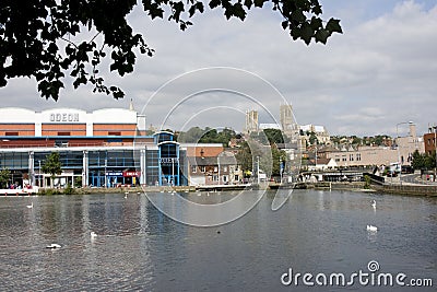 A view of Brayford Pool with the Odeon cinema and the Cathedral Editorial Stock Photo