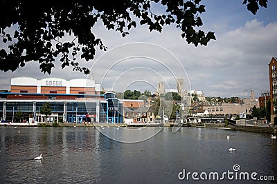 A view of Brayford Pool with the Odeon cinema and the Cathedral Editorial Stock Photo