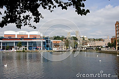 A view of Brayford Pool with the Odeon cinema and the Cathedral Editorial Stock Photo