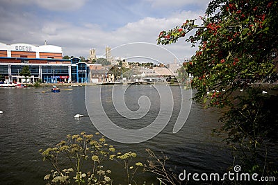 A view of Brayford Pool with the Odeon cinema and the Cathedral Editorial Stock Photo