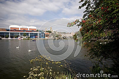 A view of Brayford Pool with the Odeon cinema and the Cathedral Editorial Stock Photo