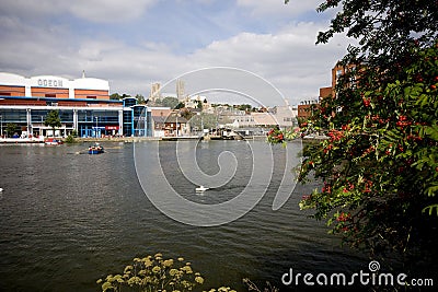 A view of Brayford Pool with the Odeon cinema and the Cathedral Editorial Stock Photo