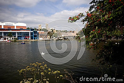 A view of Brayford Pool with the Odeon cinema and the Cathedral Editorial Stock Photo