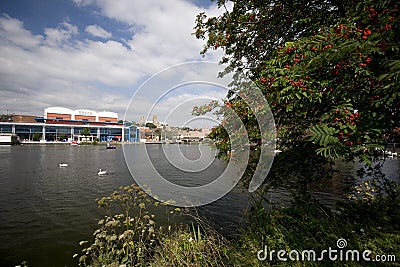 A view of Brayford Pool with the Odeon cinema and the Cathedral Editorial Stock Photo