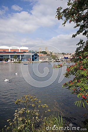 A view of Brayford Pool with the Odeon cinema and the Cathedral Editorial Stock Photo