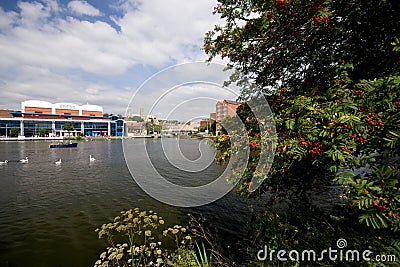 A view of Brayford Pool with the Odeon cinema and the Cathedral Editorial Stock Photo