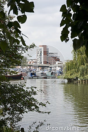 A view of Brayford Pool with student accomodation in the background, Lincoln, Lincolnshire, United Kingdom - August 2009 Editorial Stock Photo