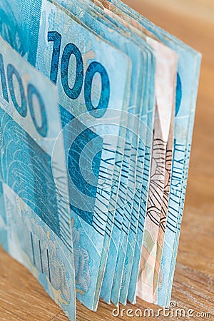 View of the Brazilian money, reais, high nominal Stock Photo