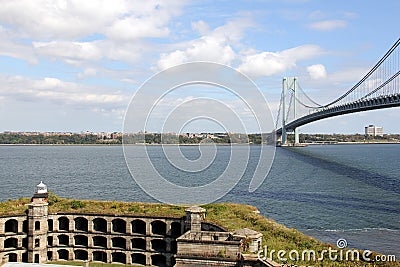 View on Brooklyn across the Narrows at Fort Wadsworth Stock Photo