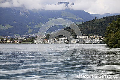 View of Brunnen as seen from the lake Stock Photo