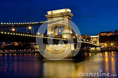 View of the Budapest Chain Bridge at Night. Stock Photo