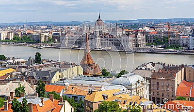 Danube River between Buda and Pest quarters Editorial Stock Photo