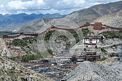 View of the Buddhist Kumbum chorten in Gyantse in the Pelkor Chode Monastery - Tibet Stock Photo