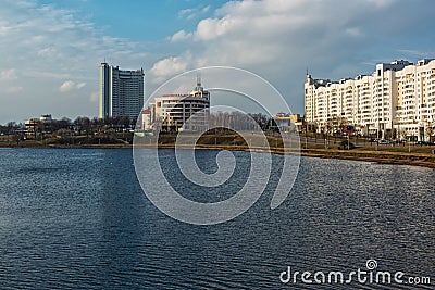 View of the building of the bank Moscow-Minsk and the hotel Bela Editorial Stock Photo