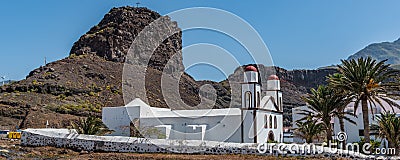 View of the building of the church Ermita Nuestra Sra. De las Nieves, Puerto las Nieves, Las Palmas, Spain. Copy space for text Stock Photo