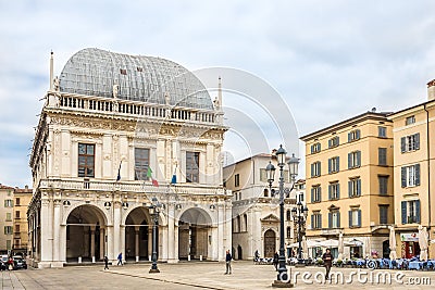 View at the building of City hall Loggia Palacein Brescia - Italy Editorial Stock Photo