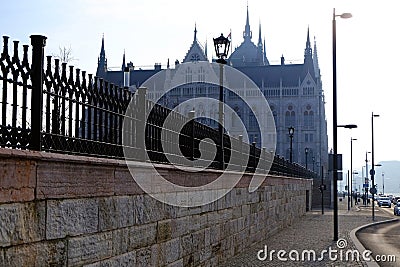 The view of the building of Hungarian Parliament in backlight. Stock Photo
