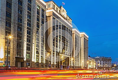 View of the building of the State Duma in Moscow in the winter Stock Photo