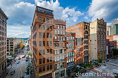View of buildings along Liberty Avenue in downtown Pittsburgh, Pennsylvania Editorial Stock Photo