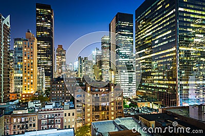 View of buildings in Midtown East at night, in Manhattan, New Yo Stock Photo
