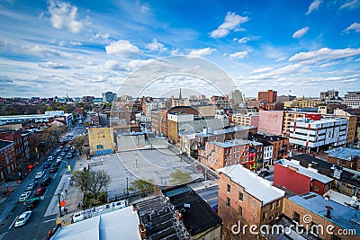 View of buildings near Lexington Market, in Baltimore, Maryland. Editorial Stock Photo