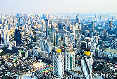 View of buildings, streets and skyscrapers of Bangkok city from a height in Thailand Stock Photo