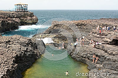 View of Buracona natural pool. Sal island. Cape Verde Editorial Stock Photo