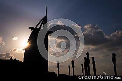 The view of the Burj Al Arab silhouette Editorial Stock Photo