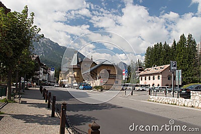 Bus station of Cortina d`Ampezzo. Dolomites, Italy. Editorial Stock Photo