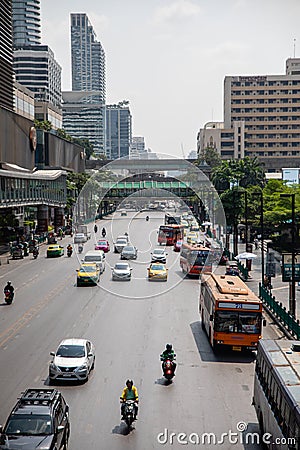 View on busy Ratchadamri road Editorial Stock Photo