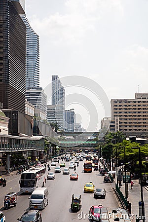 View on busy Ratchadamri road Editorial Stock Photo