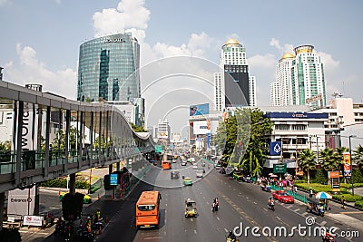 View on busy Ratchadamri road Editorial Stock Photo