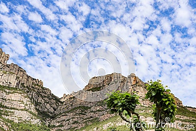 View taken from the cable cars climbing to the top of Santa Maria de Montserrat abbey in Monistrol, Catalonia, Spain Stock Photo