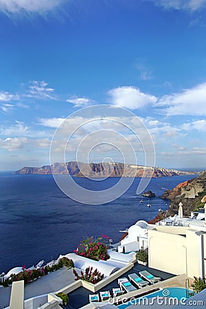 View on the Caldera of Santorini with a beautiful composition of clouds Stock Photo