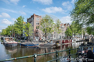 Canals in the city of Amsterdam, Papiermolenslus Editorial Stock Photo