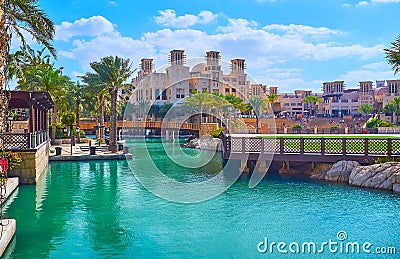 The view from the canal of Souk Madinat Jumeirah market, Dubai, UAE Editorial Stock Photo