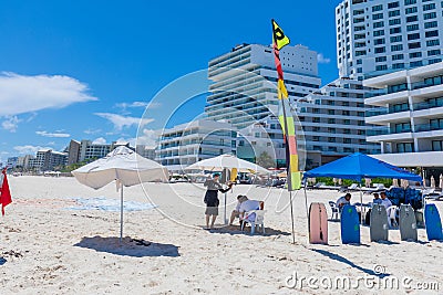 View of Cancun beach in Caribbean Sea. Exotic Paradise. Travel, Tourism and Vacations Concept Stock Photo