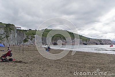 View of the Cantabrian Sea and green nature in Zumaia Basque Country Spain Editorial Stock Photo