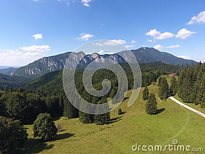 Caraiman mountain in a sunny day. Bird view Stock Photo