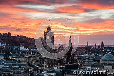 Cityscape of Edinburgh at sunset Editorial Stock Photo
