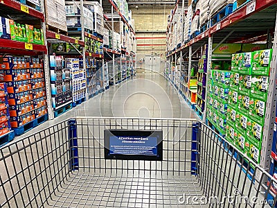 The view from a cart of laundry products aisle of a Sams Club grocery store Editorial Stock Photo