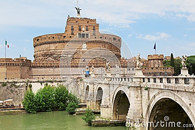 Castel Sant` Angelo aross Tiber river in Rome, Italy Stock Photo
