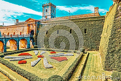 View of Castillo de Montjuic on mountain Montjuic in Barcelona, Spain Editorial Stock Photo