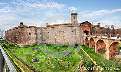 View of Castillo de Montjuic on mountain Montjuic in Barcelona, Stock Photo