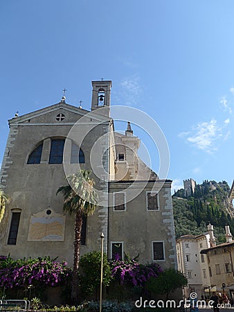 View at castle from Arco town, Trentino, Italy Editorial Stock Photo