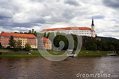 View of the castle and river in Decin, Czech Republic Editorial Stock Photo
